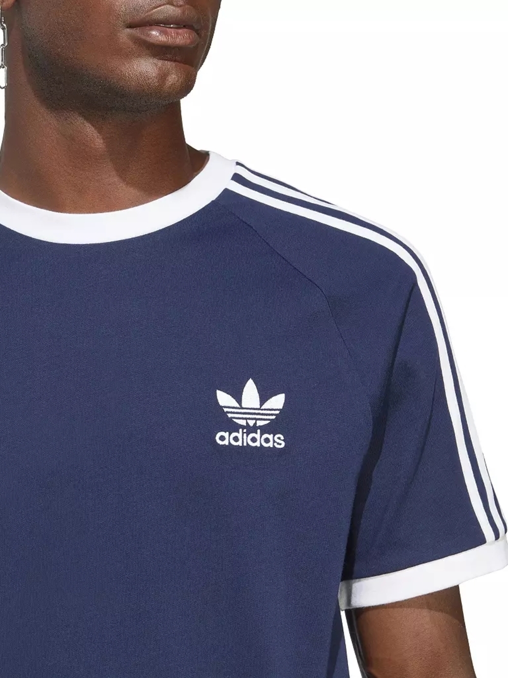 adidas Navy & White Trefoil Stripe Short Sleeve Tee Size Large NWT - Picture 4 of 9